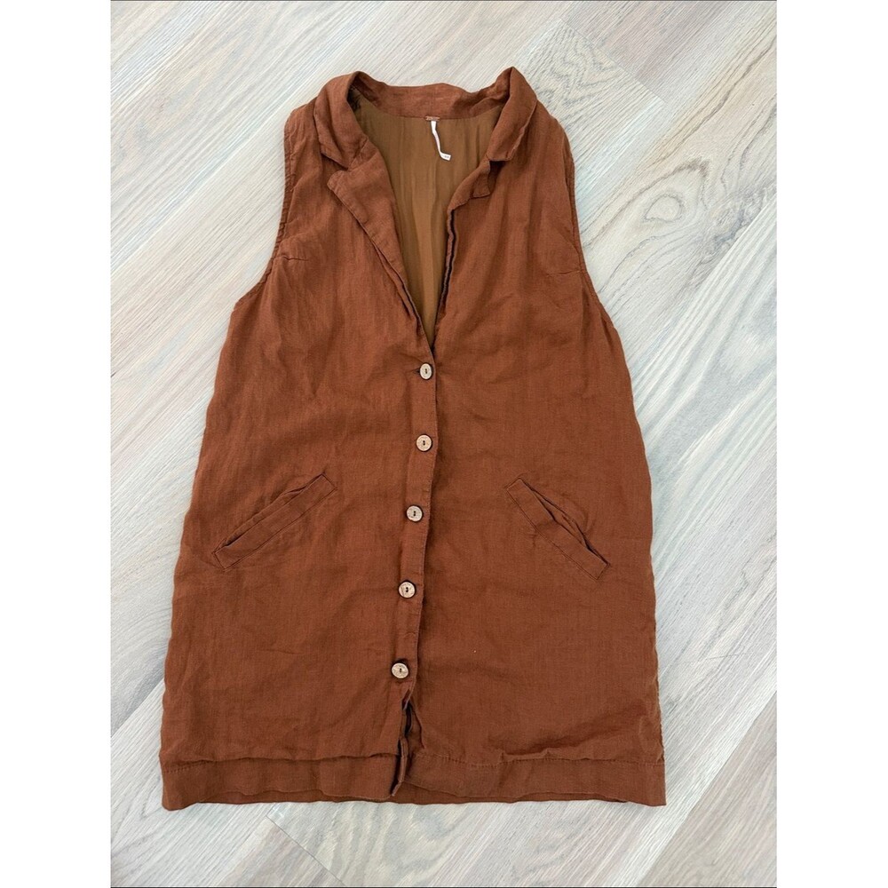 Free People Brown Linen Blend Vest